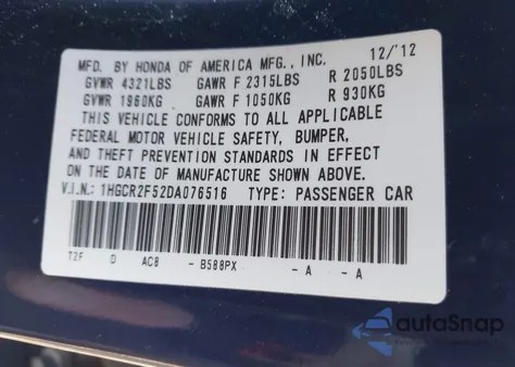 2013 Honda Accord Sport from USA, damaged, VIN 1HGCR2F52DA076516